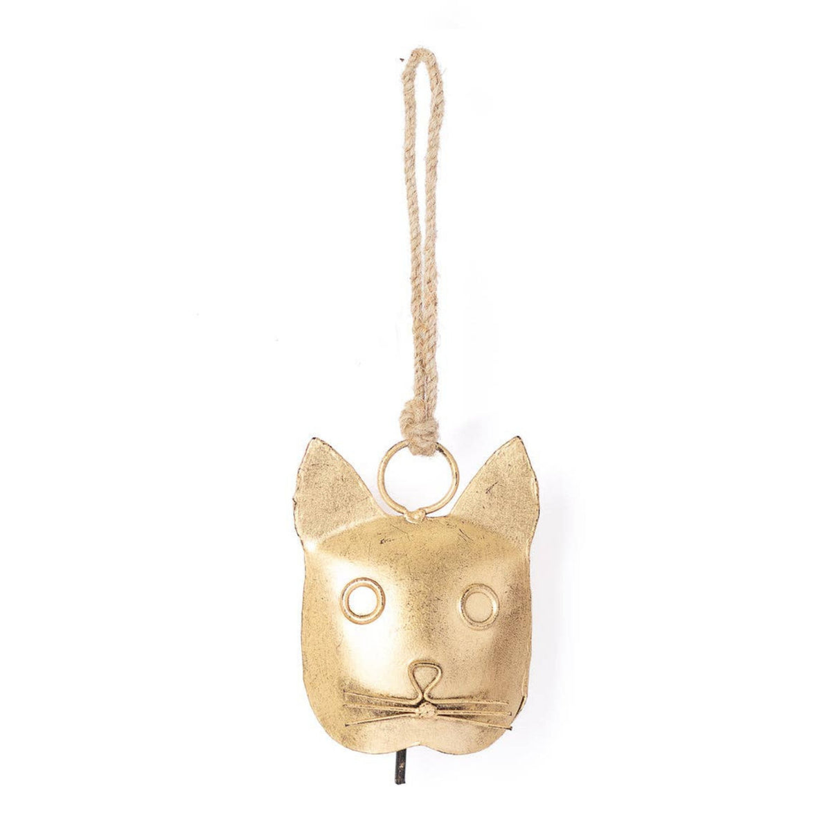 Gold cat-shaped ornament on a white background