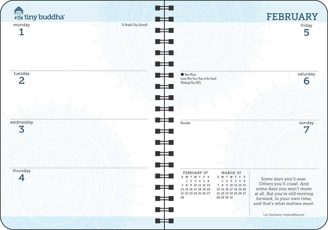 2027 Tiny Buddha Monthly-Weekly Planner Calendar