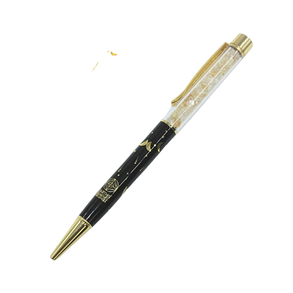 Black Moon Phase Gold Pen with Citrine Chips