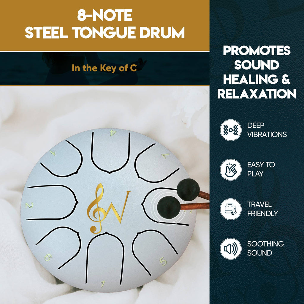Steel Tongue Drum Meditation Rain Drum - White