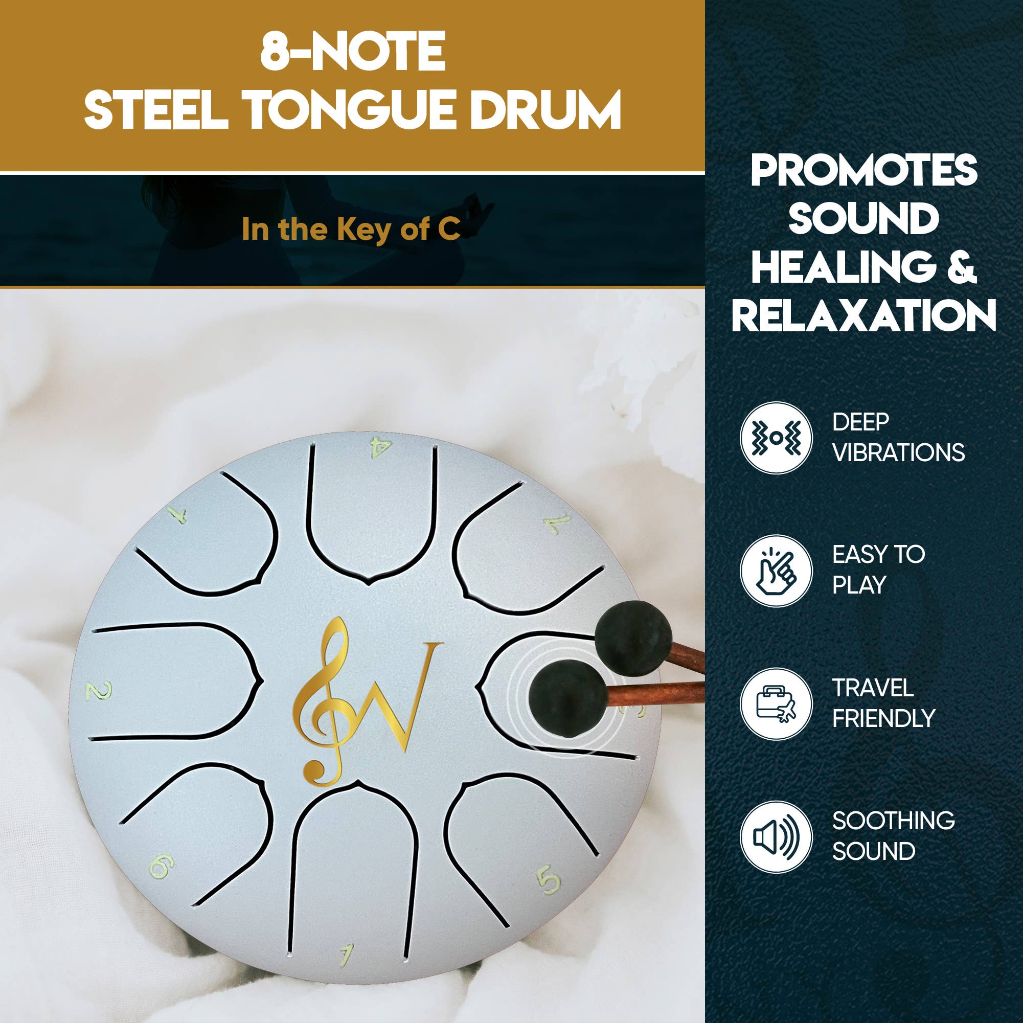 Steel Tongue Drum Meditation Rain Drum - White