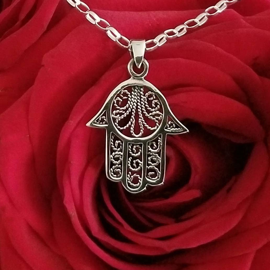Hamsa Wide Filigree Pendant