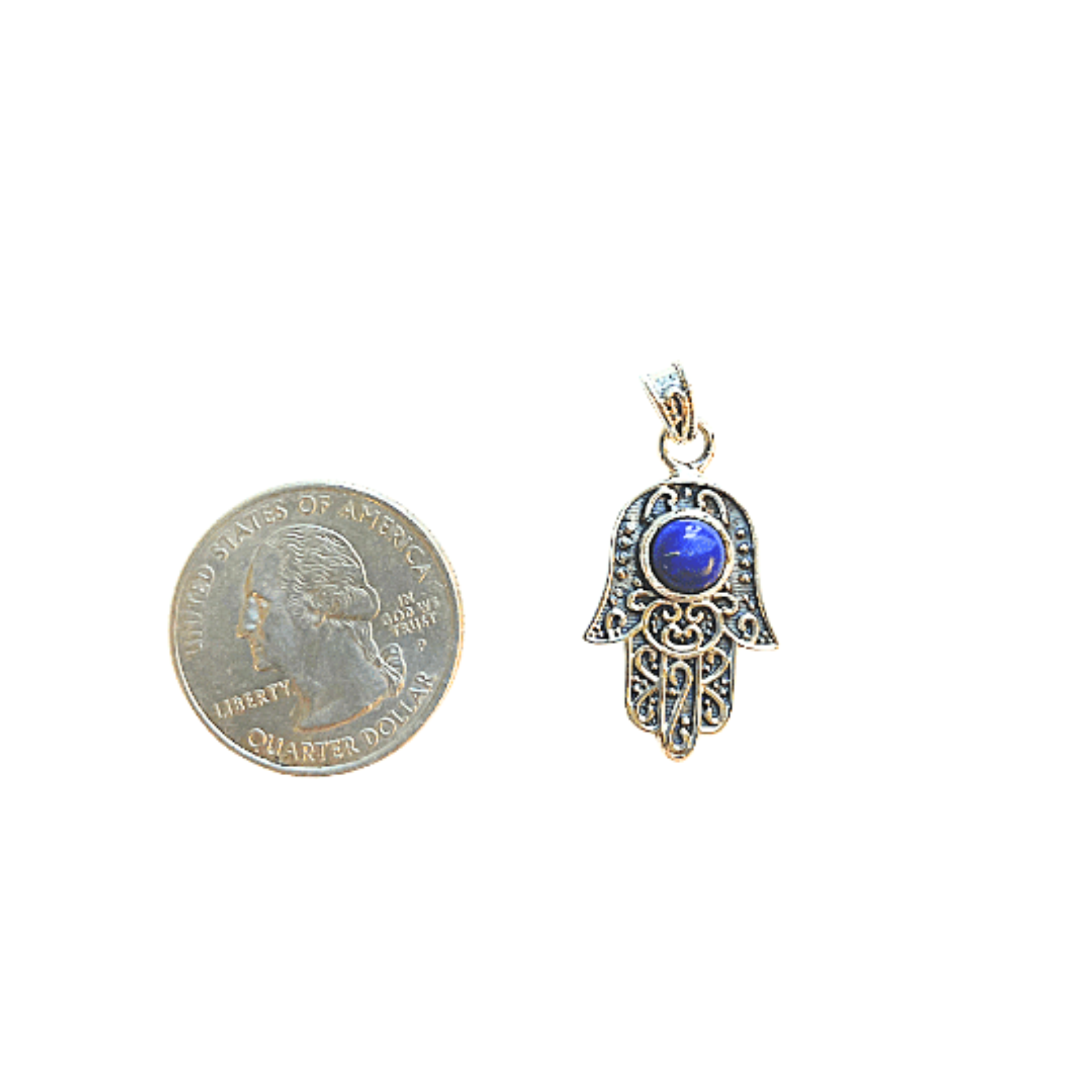 Hamsa Hand Pendant with Lapis Lazuli image 1