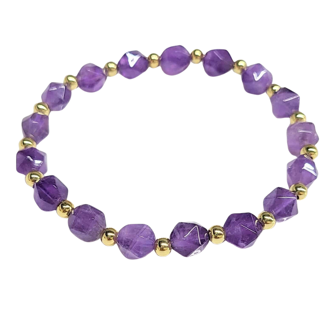 Faceted Amethyst Bracelet with Gold Spacers image 0