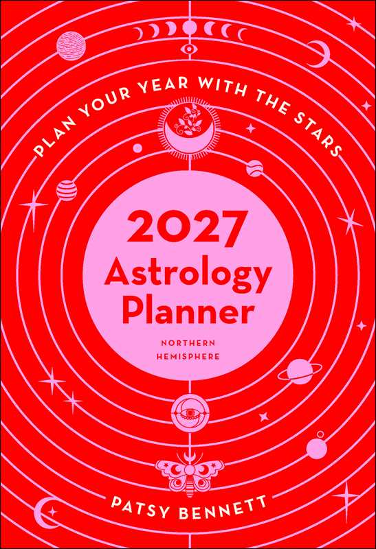 2027 Astrology Planner cover with celestial design on red background