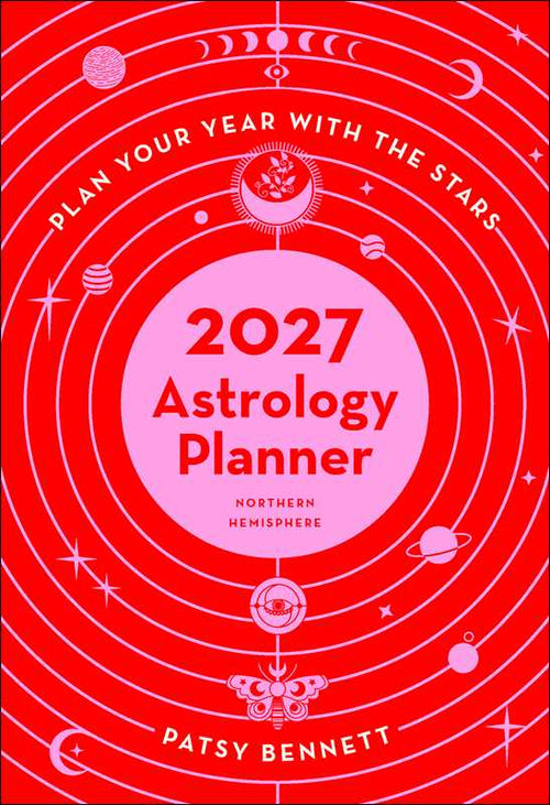 2027 Astrology Planner cover with celestial design on red background