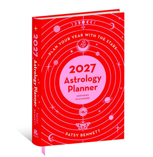 2027 Astrology Planner book with red cover and celestial design
