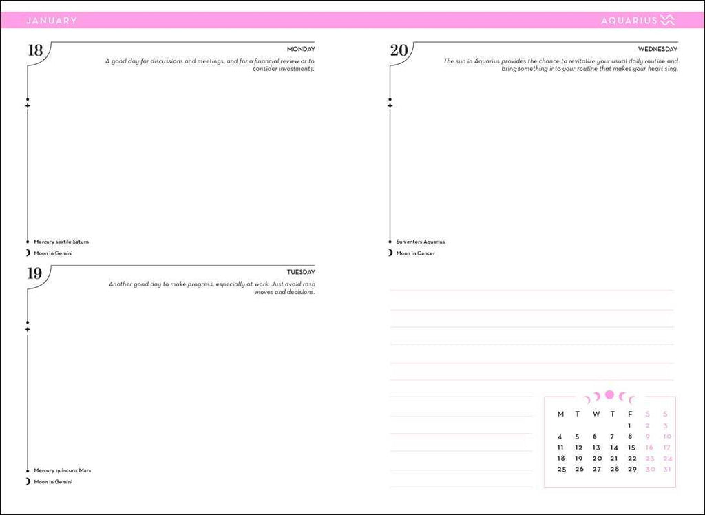 Calendar page with a pink border and black text on a white background