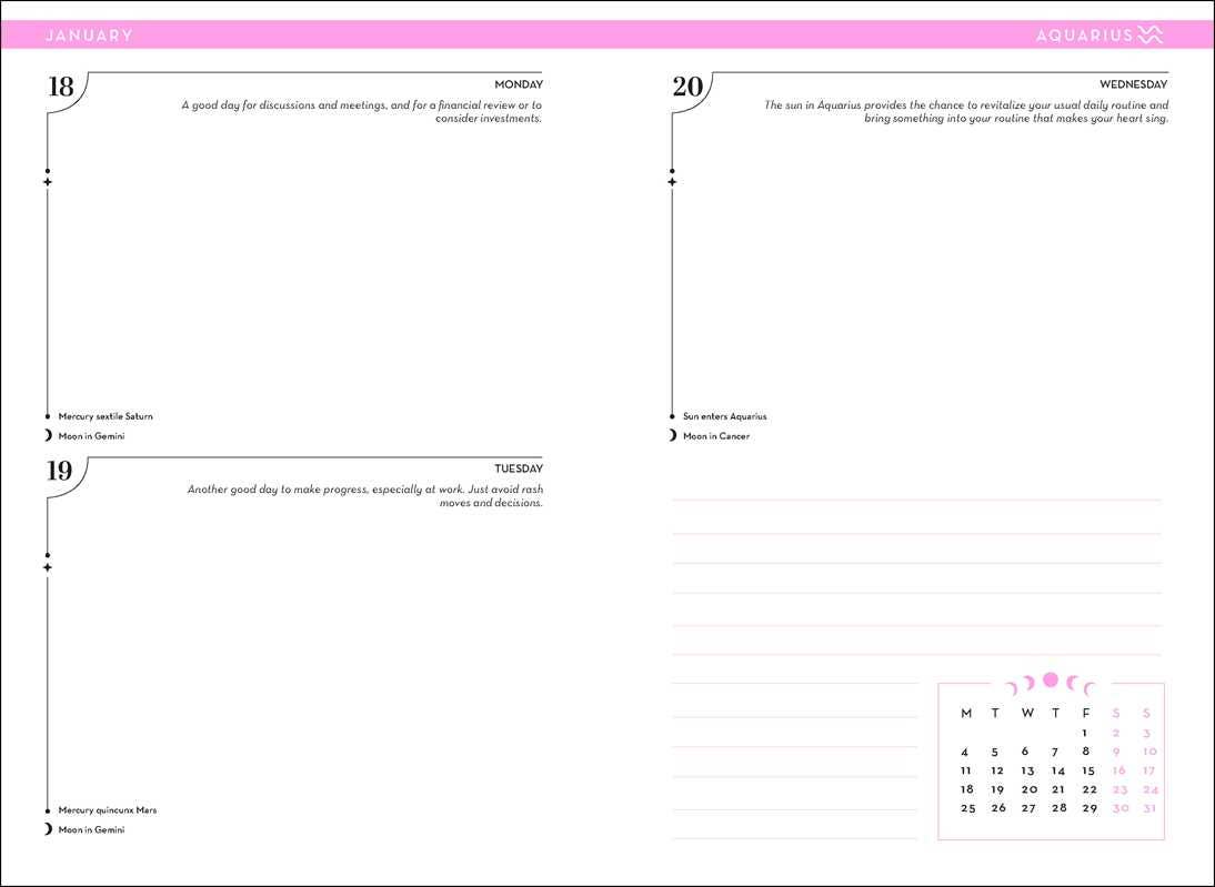Calendar page with a pink border and black text on a white background