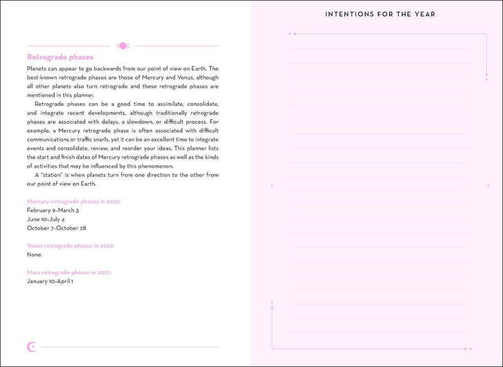 Text document on a pink background with planetary information