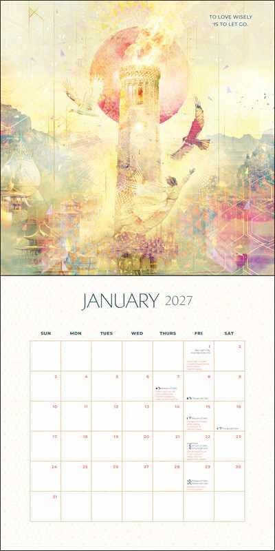 A January 2027 desk calendar page featuring a colorful abstract art illustration on the top half and a clean monthly grid on the bottom half.