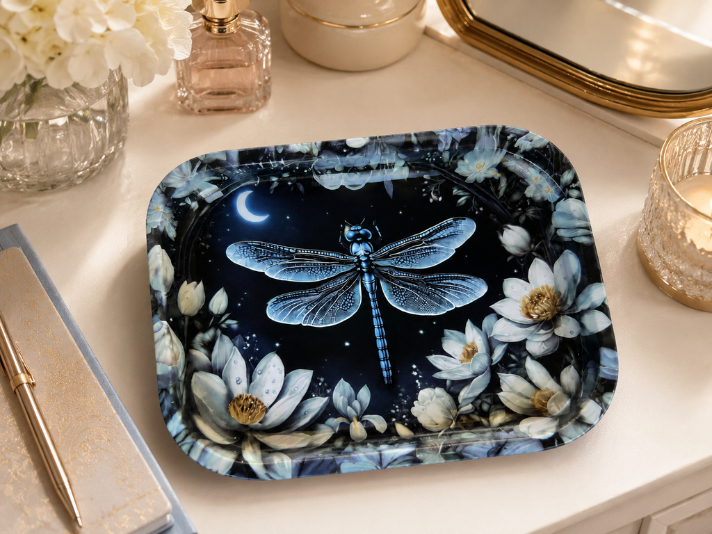 Moonlit Dragonfly Metal Tray