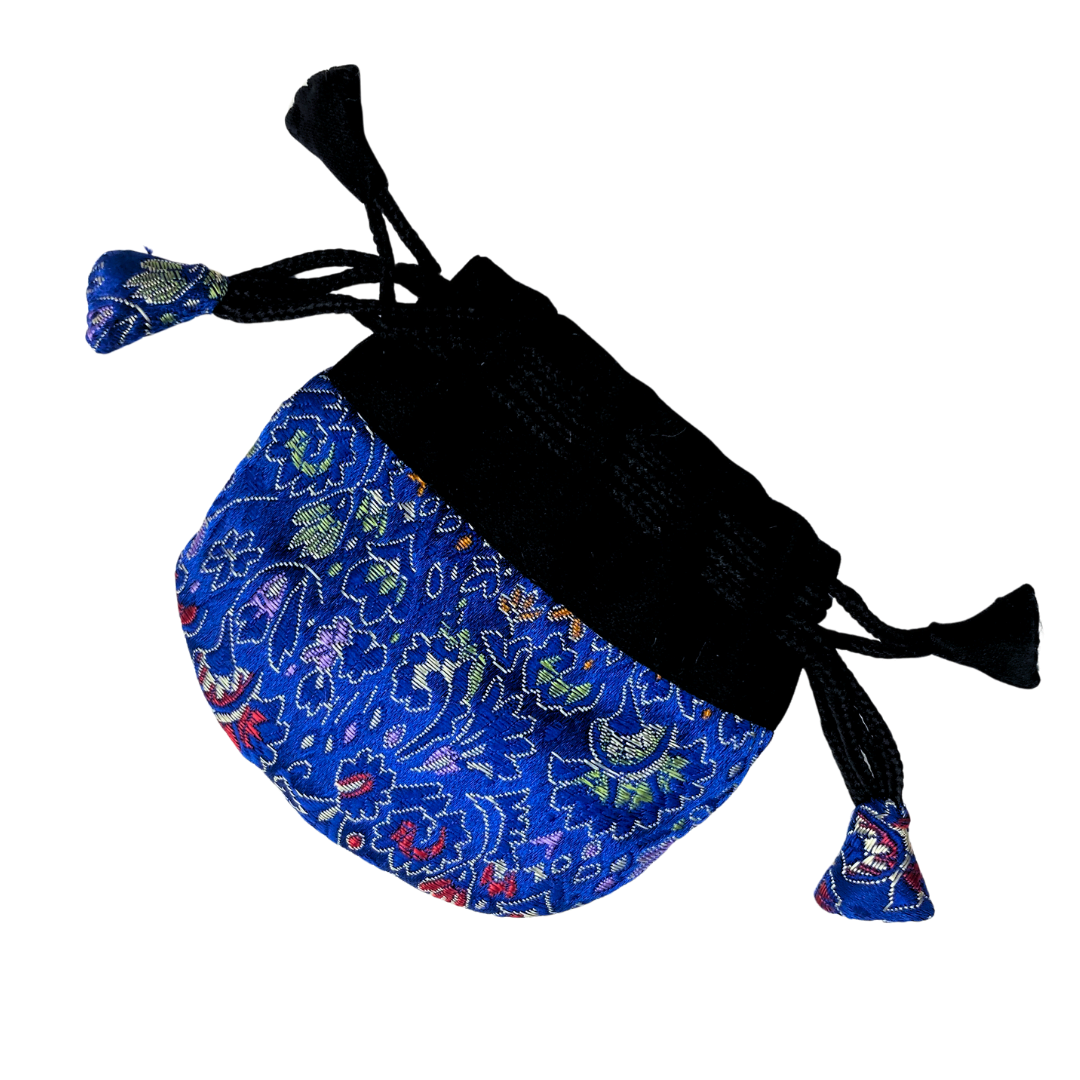 Dark Blue Brocade Drawstring Bag image 0