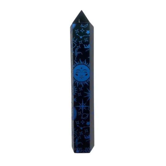 Celestial Blue Printed Black Obsidian Point image 1