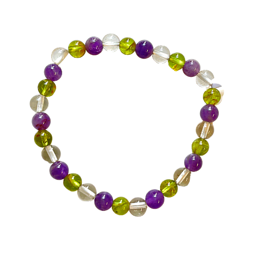 Amethyst, Peridot and Quartz Bracelet 6mm image 0