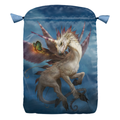 Drawstring bag with a fantasy creature design on a blue background