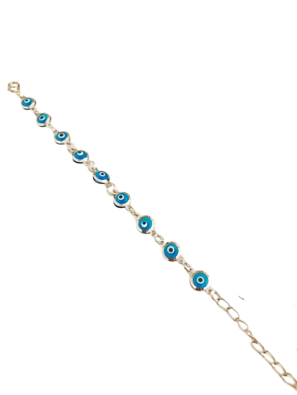 Evil Eye Turquoise Bead Silver Link Chain Bracelet 8mm