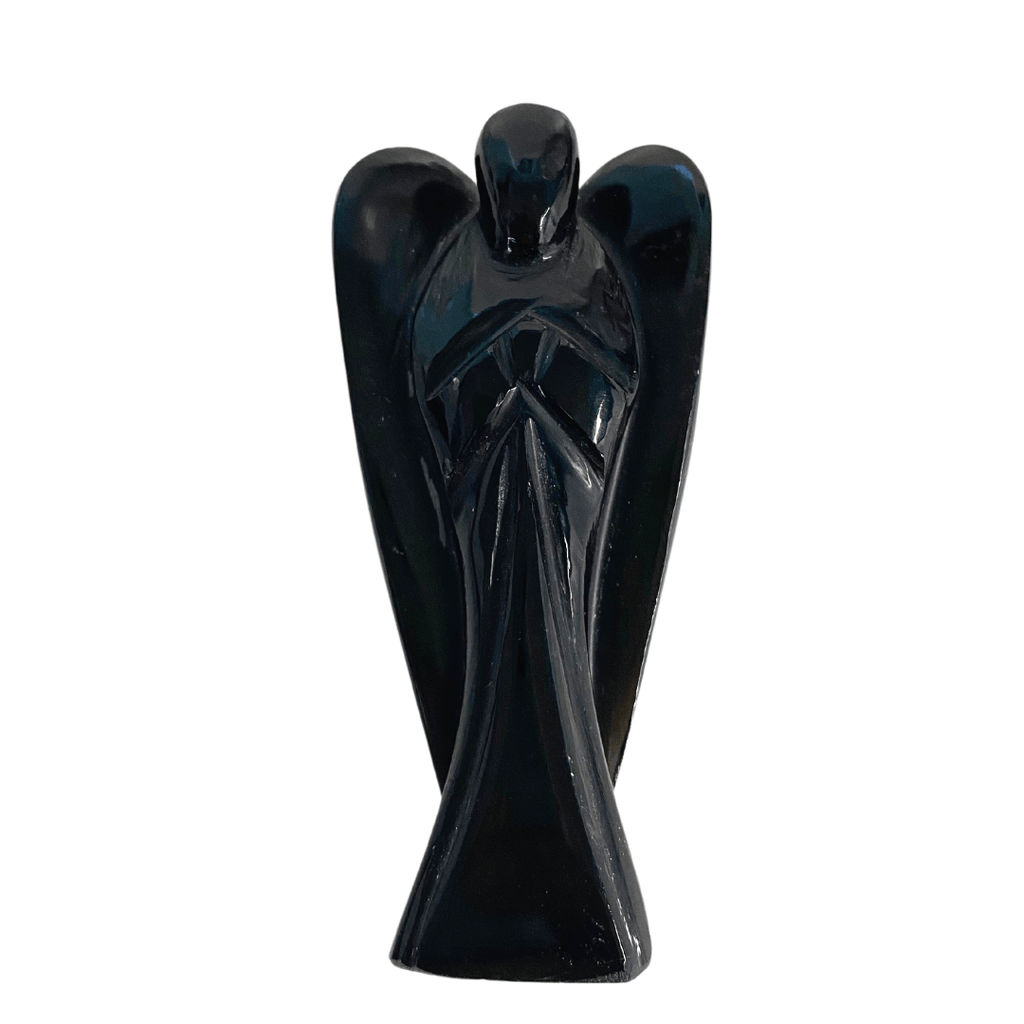 Black Obsidian Angel Carved Statue standing 3 inches tall 