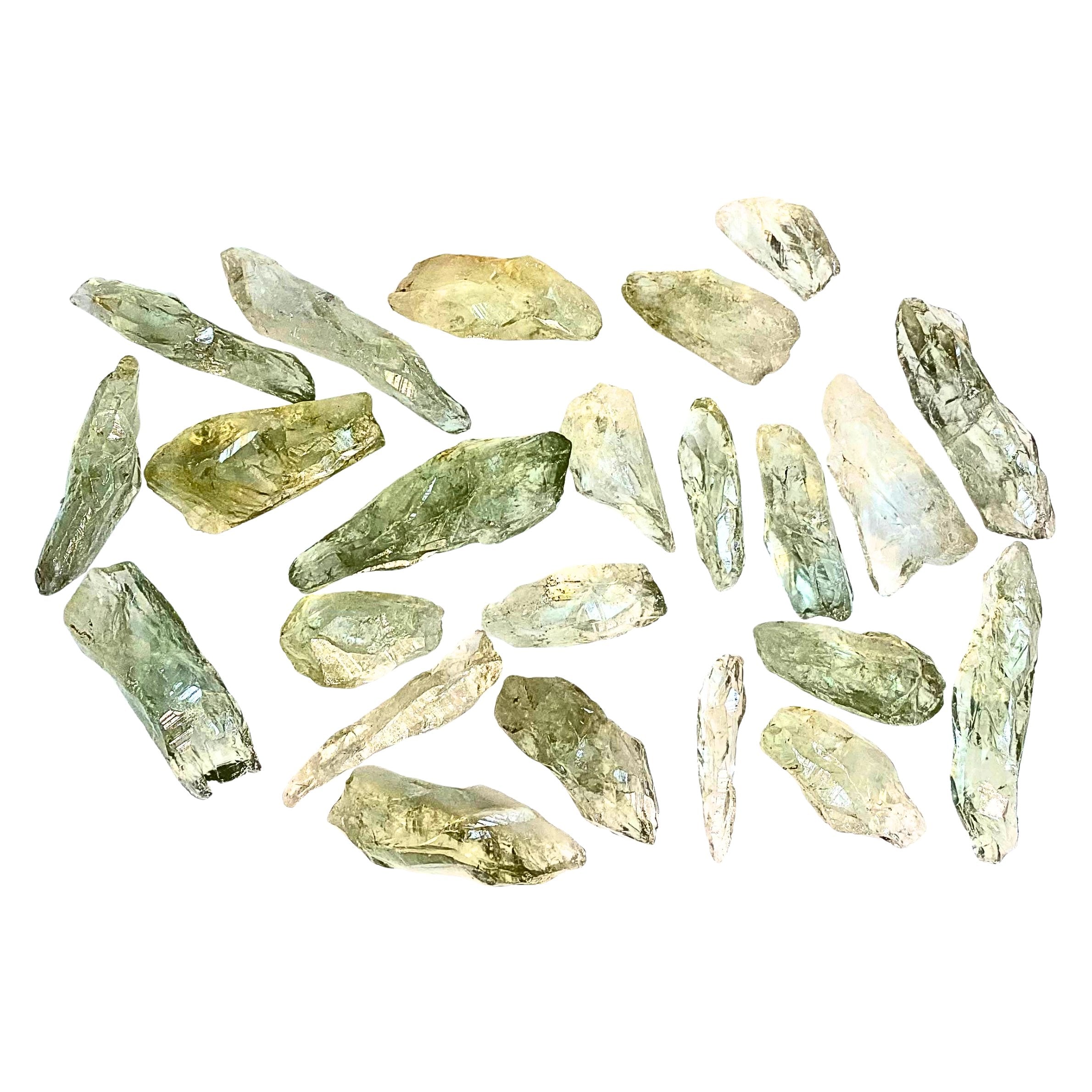 a sampling of Raw Prasiolite Green Amethyst Crystals