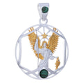 Archangel Raphael Gold Plated Pendant with Malachite: Sterling Silver