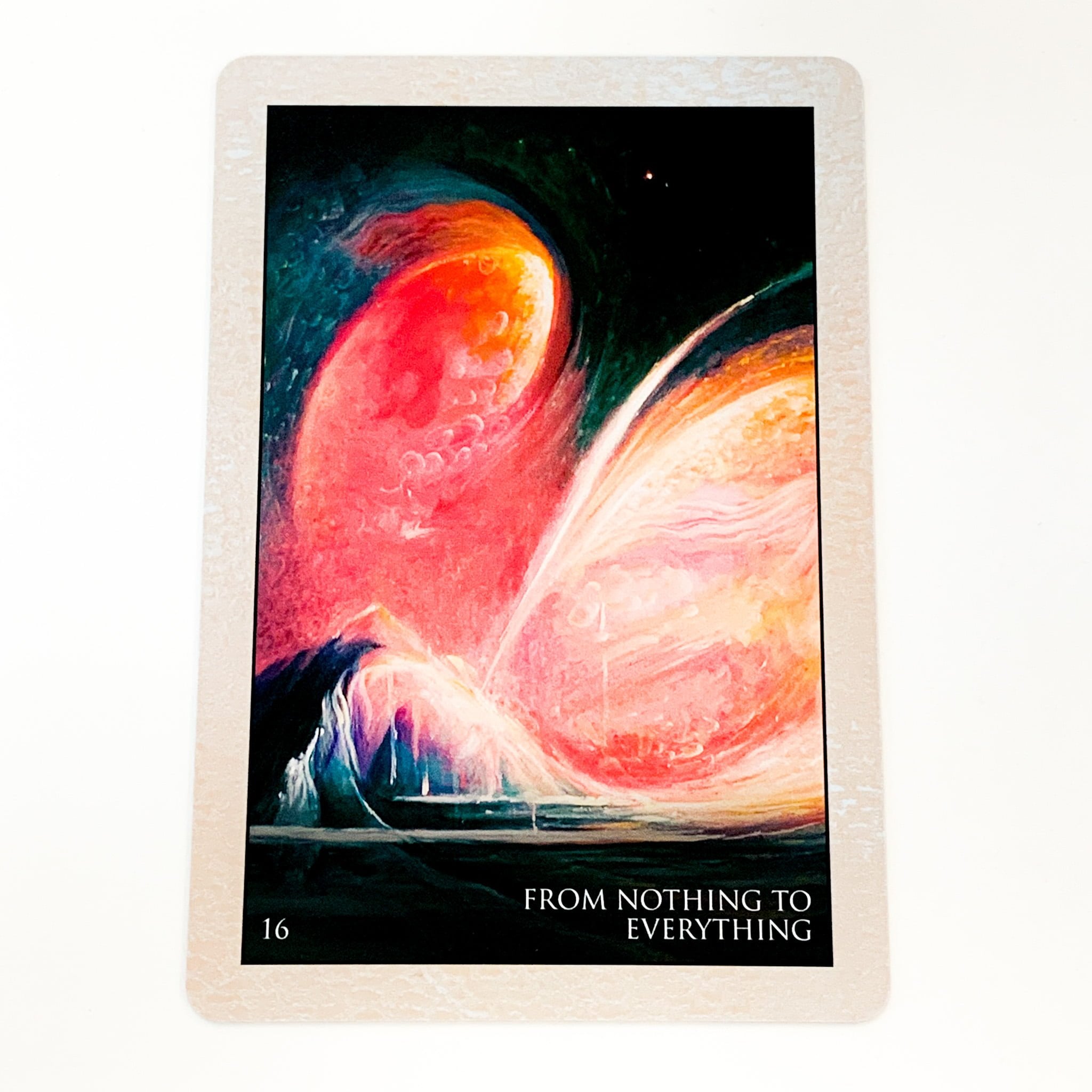 Card with a cosmic scene and 'From Nothing to Everything' text on a white background