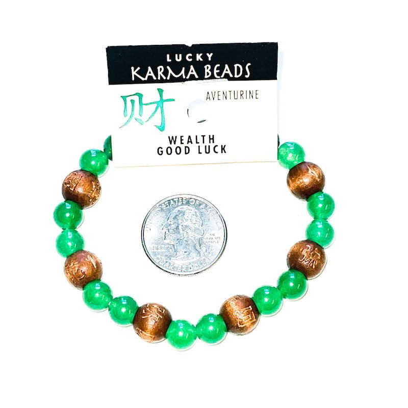 Green Aventurine and Wood Bracelet Wealth and Good Luck image 0