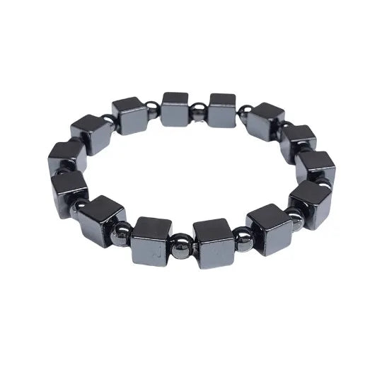 Hematite Cube and 6mm Bracelet image 0