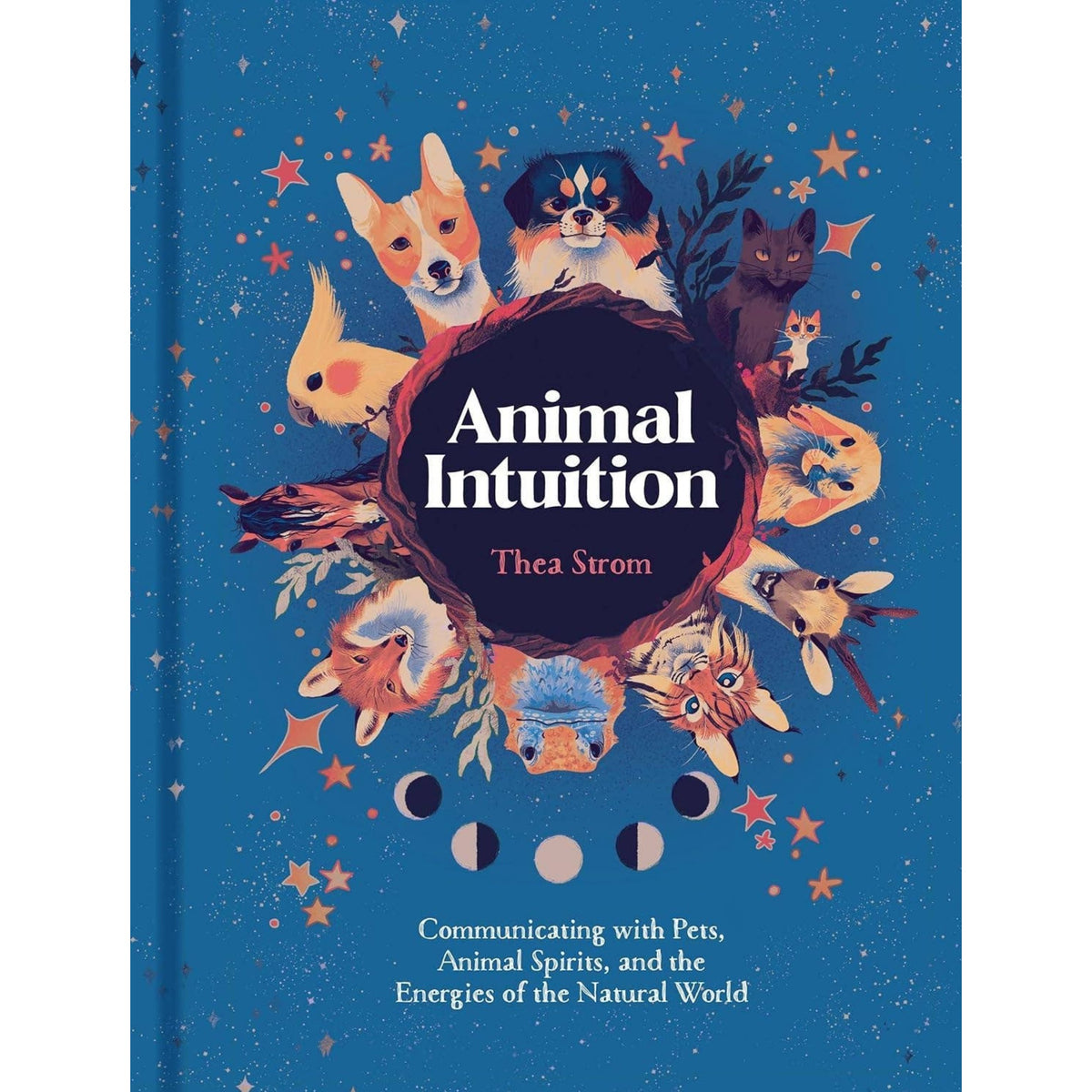 Book cover of 'Animal Intuition' with illustrations of animals and stars on a blue background