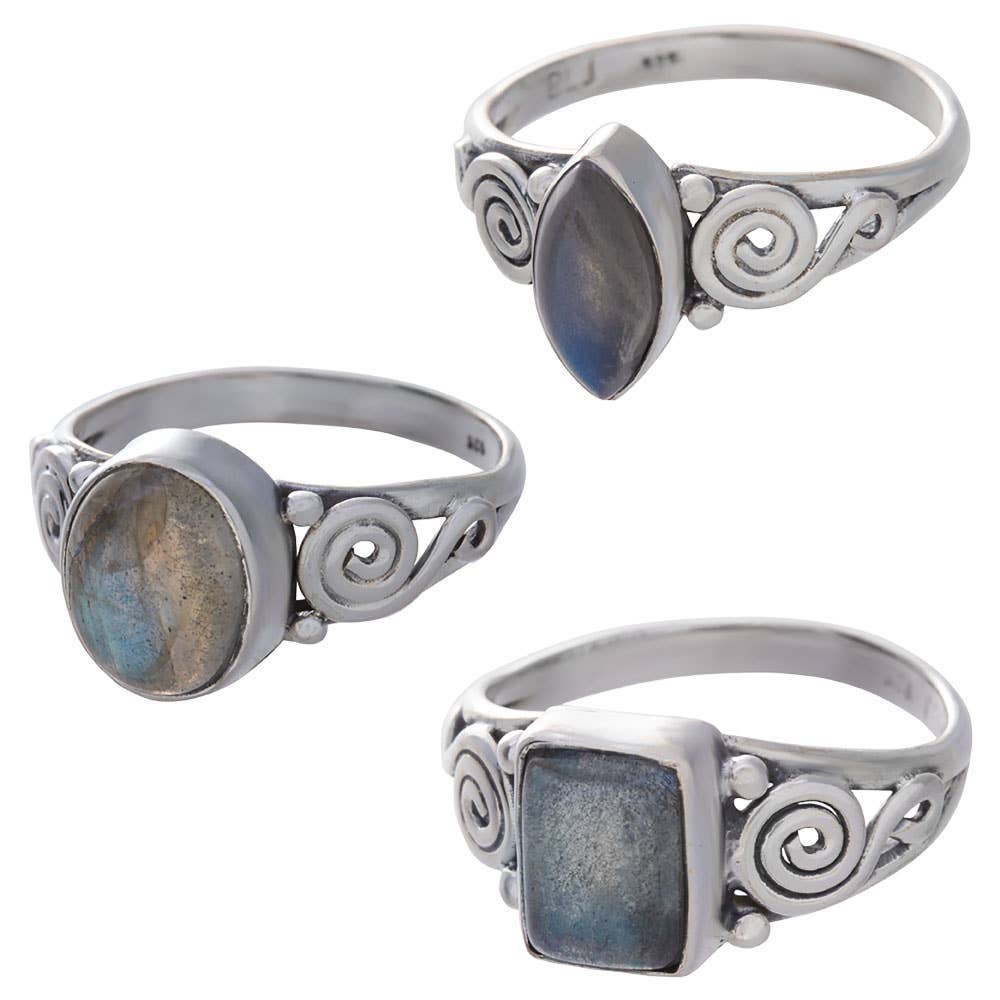 Labradorite Cabochon Spiral Band Sterling Silver Size 6