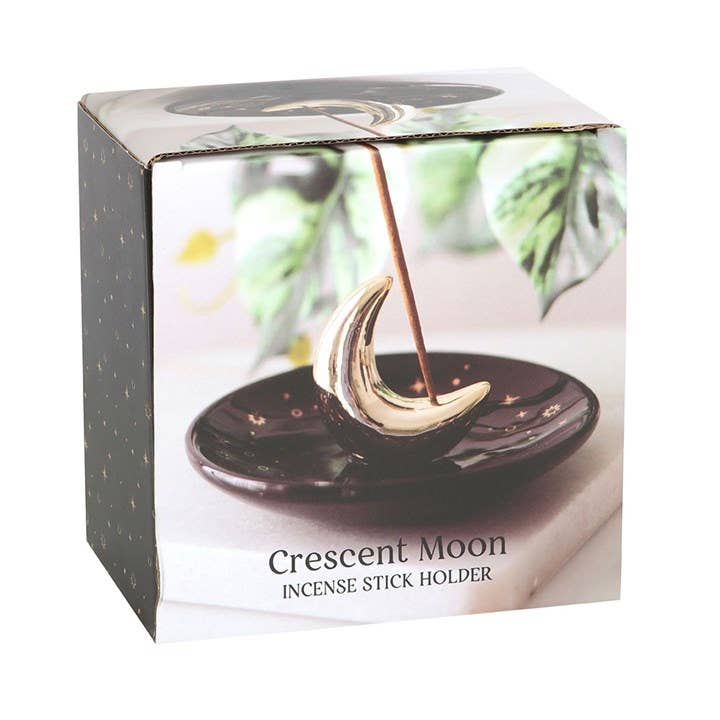 Gold Crescent Moon Ceramic Incense Stick Holder