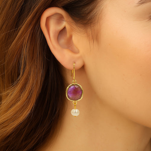 Amethyst and Cultured Pearl Drop Earrings