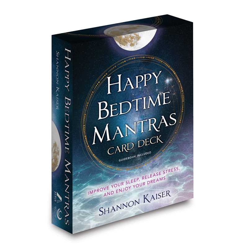 Happy Bedtime Mantras card deck packaging with blue and purple design