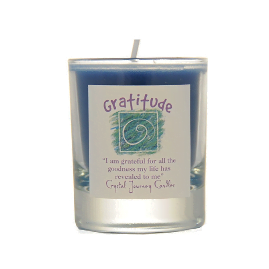 Gratitude Crystal Journey Glass Filled Votive Soy Candle image 0