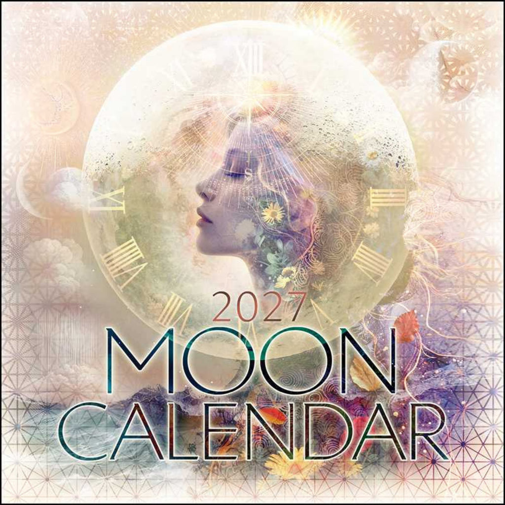 2027 Moon Calendar cover with artistic design and face within a moon phase.