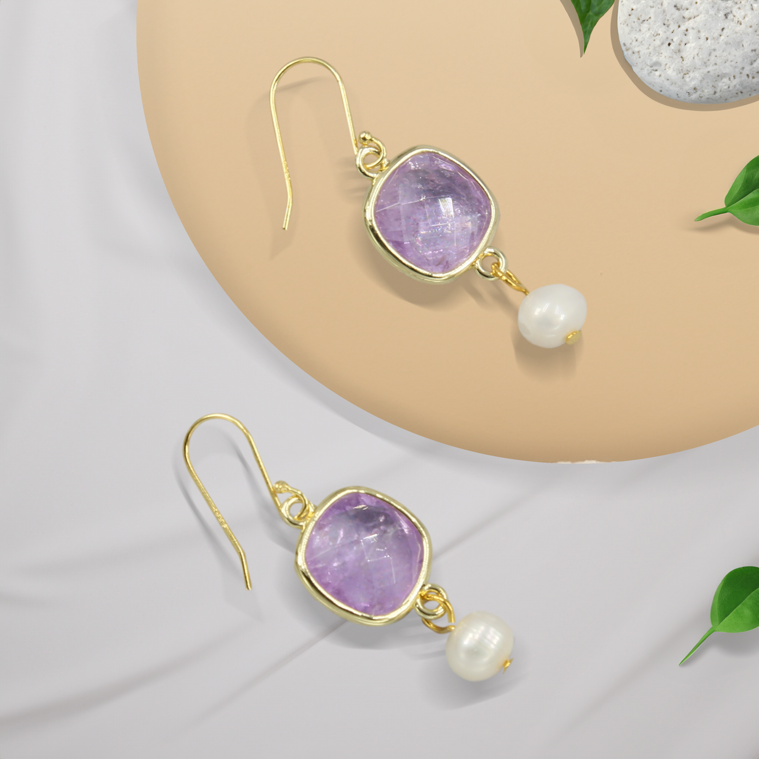 Amethyst and Cultured Pearl Drop Earrings