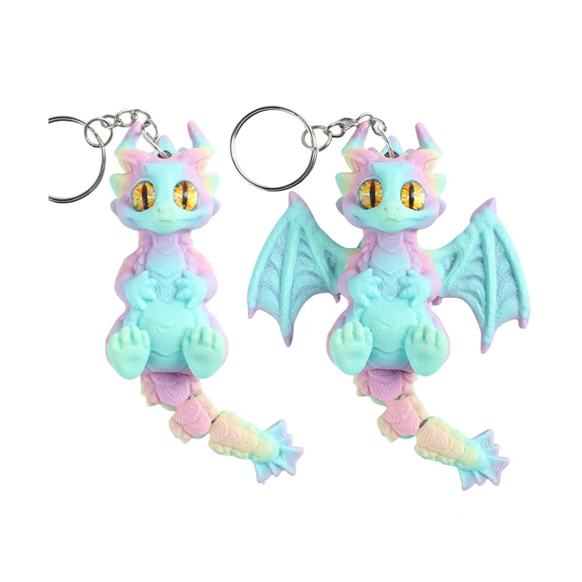 Keychain - Articulated Pastel Dragon 3D Printed Fantasy Toy