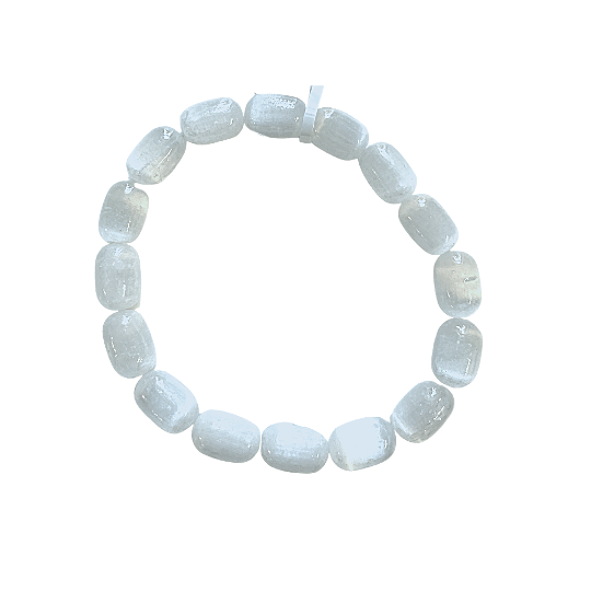 Selenite Bracelet Long Nugget Drum Beads image 0
