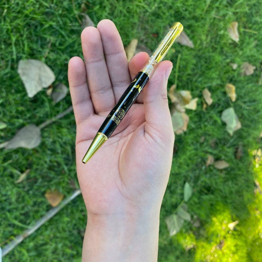 Black Moon Phase Gold Pen with Citrine Chips