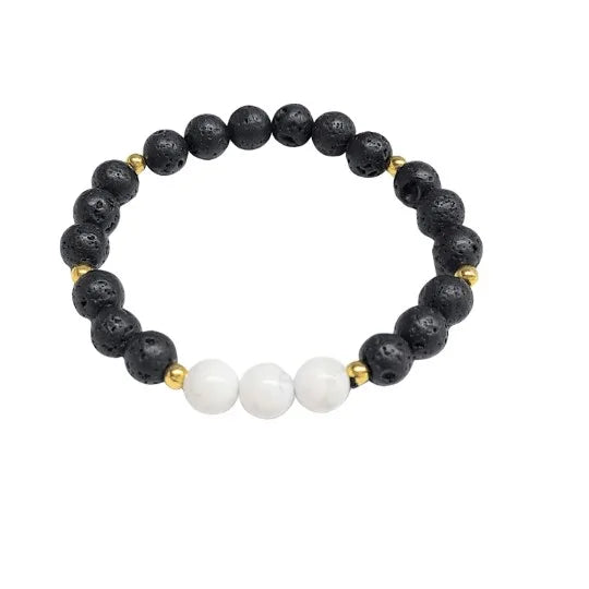 Lava Stone Bracelet 8mm with Howlite image 0