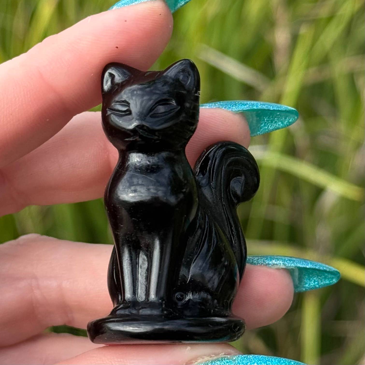 Black Obsidian Cat with Curly Tail 