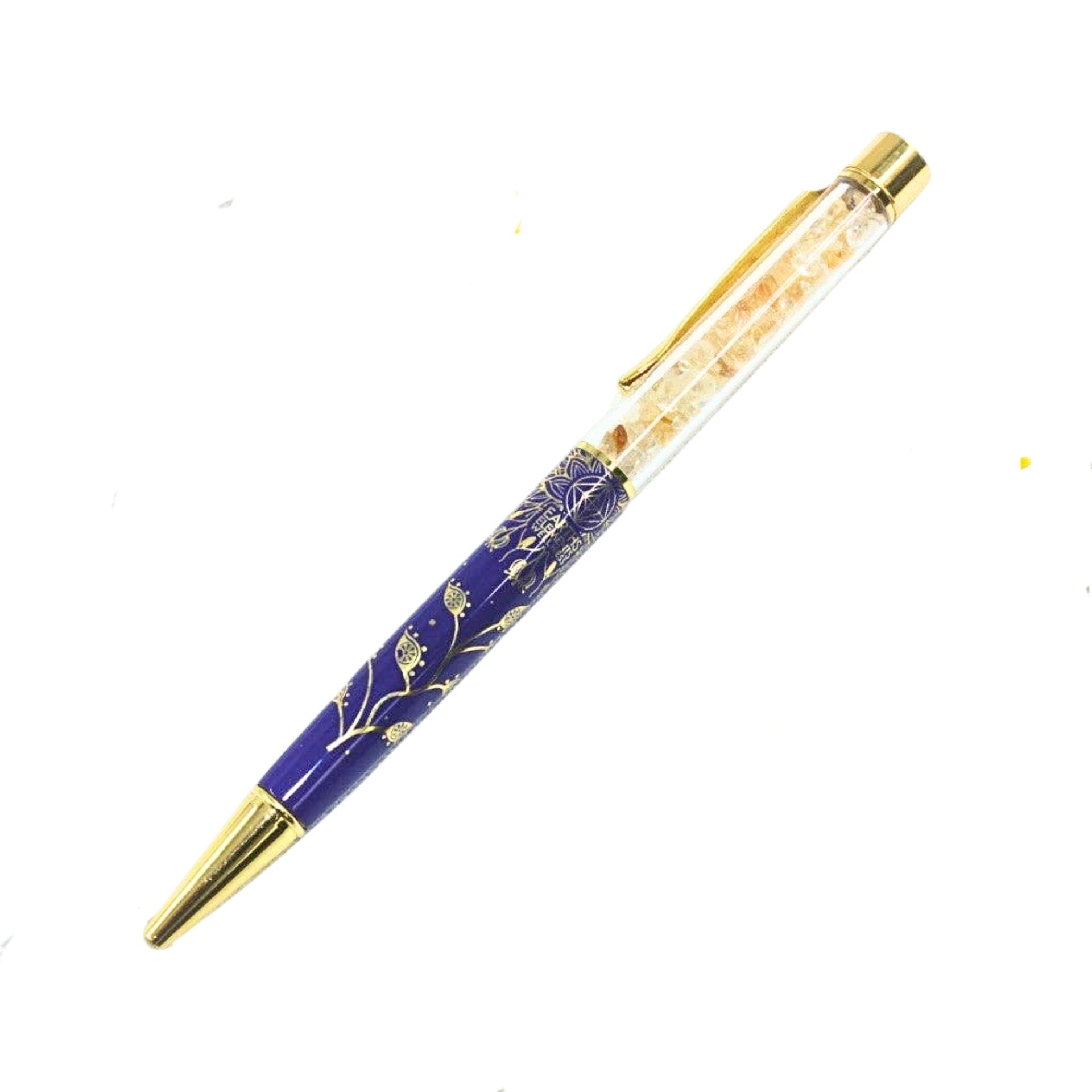 Decorative pen with gold accents with citrine chips