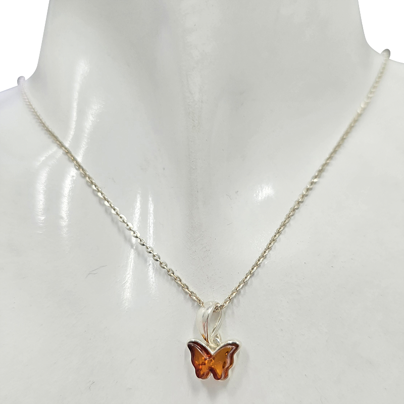 Amber Butterfly Pendant set in Sterling Silver on Chain