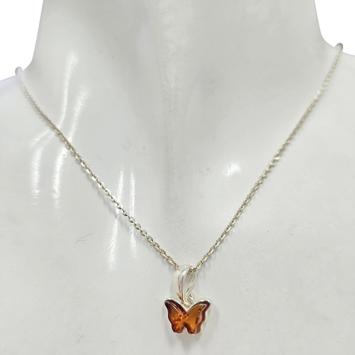 Amber Butterfly Pendant set in Sterling Silver on Chain