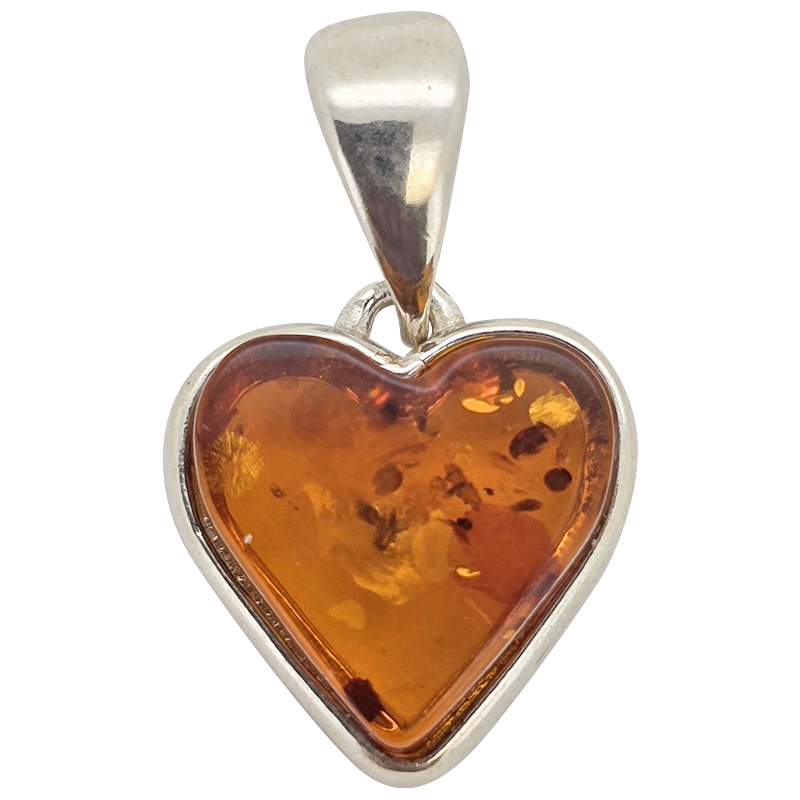 Amber Heart Pendant set in Sterling Silver
