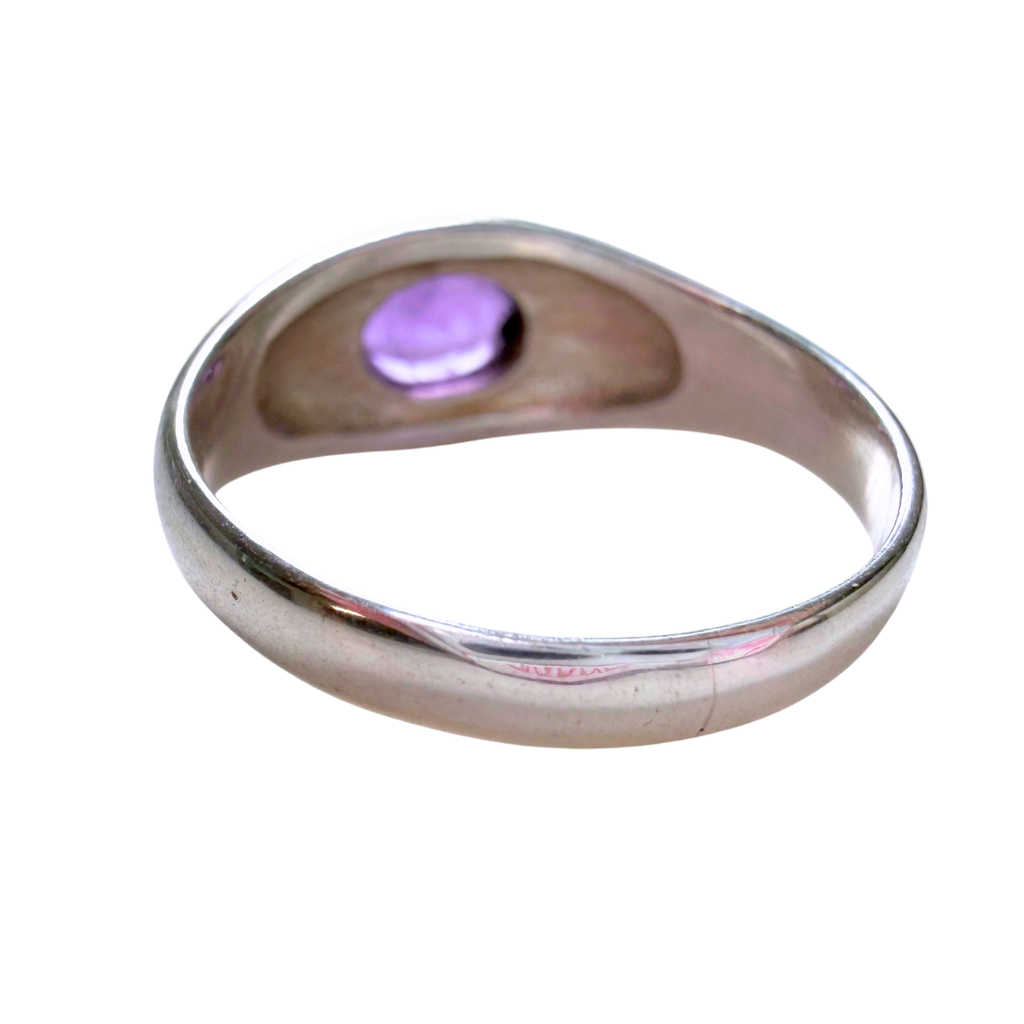 Amethyst Cabochon Ring Back View on White Background