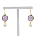 Amethyst and Fresh-water Pearl Earrings on a White Background