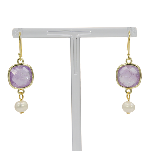 Amethyst and Fresh-water Pearl Earrings on a White Background