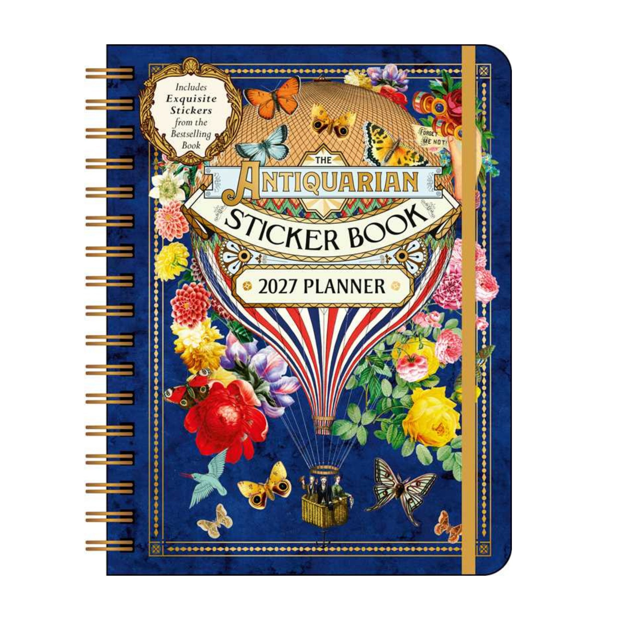 2027 planner with floral and butterfly design on a blue background