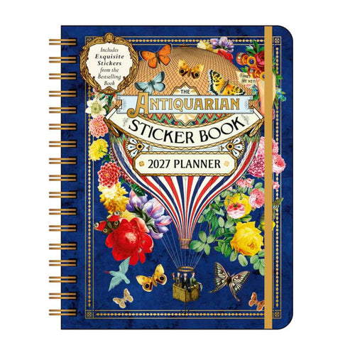 2027 planner with floral and butterfly design on a blue background