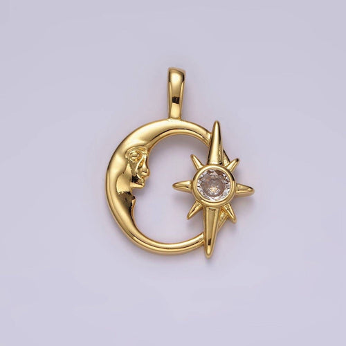 1-inch Crescent Moon with Star Pendant 14k Gold-filled + Brass Base 
